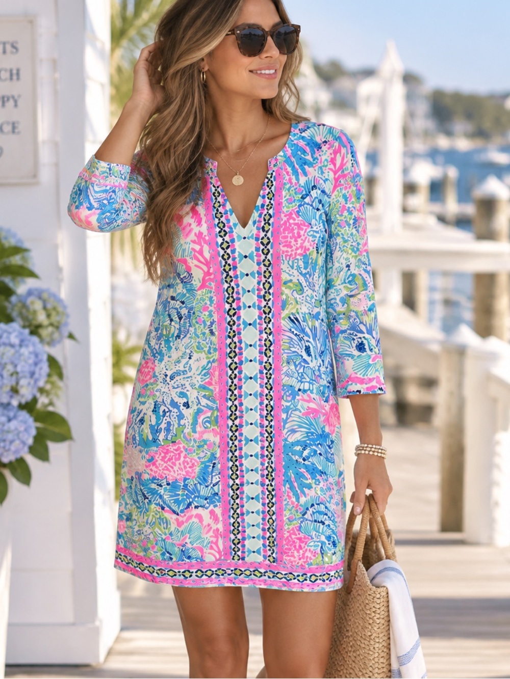 Lilly Pulitzer Pink, Blue & Green Printed Midi Dress